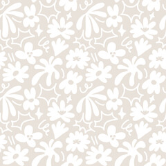 Abstract seamless pattern with cute hand drawn meadow flowers. Stylish natural background. Hand drawn design elements.