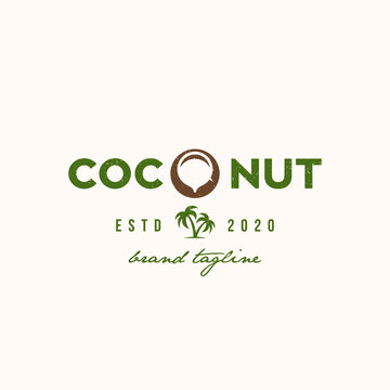 Vintage retro coconut  label logo Premium Vector