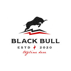 Fototapeta premium Modern retro head black bull illustration logo Premium Vector