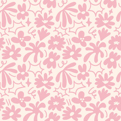 Abstract seamless pattern with cute hand drawn meadow flowers. Stylish natural background. Hand drawn design elements.