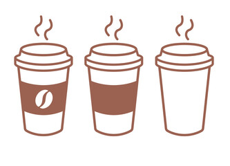 Paper coffee cups. Set of hot drinks. Cappuccino, Espresso, Latte