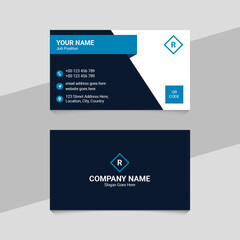 Blue Professional Business Card Template Design with QR Code