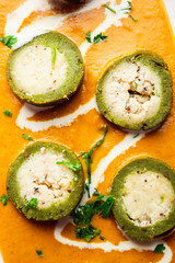 Shaam Savera is a spinach kofta curry where stuffing is made from paneer and the kofta made from spinach