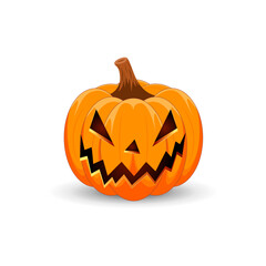 Halloween Pumpkin isolated on white background. The main symbol of the Happy Halloween holiday. Orange spooky pumpkin with scary smile holiday Halloween.