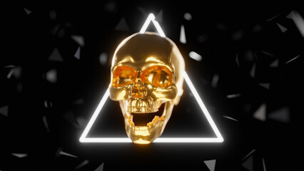 Golden Skull With Neon Light Background 