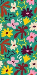 Abstract seamless pattern with cute hand drawn meadow flowers. Stylish natural background. Hand drawn design elements.
