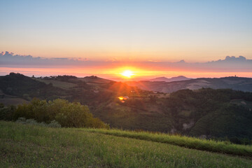 Fototapeta na wymiar Sunrise over Emilia Romagna hills, Italy