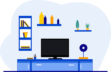 Comfortable home workplace with turned on desktop vector illustration Graphic design