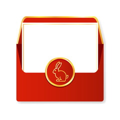 Chinese reward. Red paper pack. Envelope vector. Happy Chinese new year. Happy chinese new year greeting card 2023 little rabbit bunny year of the rabbit zodiac.