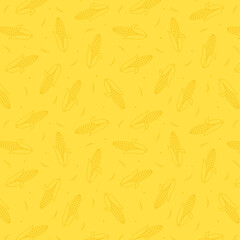 Corn icon. Corn doodle pattern wallpaper. Corn on yellow background.