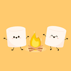 Marshmallow character. wallpaper. free space for text. logo design. bonfire vector.