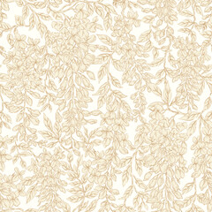 Seamless monochrome wisteria floral pattern