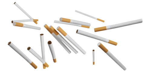 Set flying cigarettes isolated on white