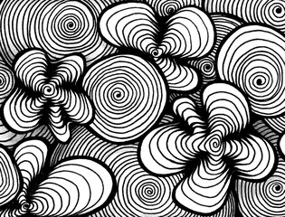 Fototapeta premium Abstract black and white line art background. Waves, optical illusions. Hand drawn doodle illustration. Graphic sketch.