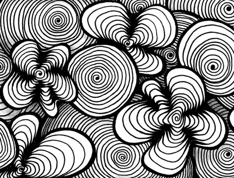 Fototapeta Abstract black and white line art background. Waves, optical illusions. Hand drawn doodle illustration. Graphic sketch.