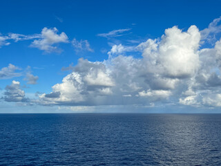 Naklejka na ściany i meble A view of a sunny day on the Caribbean Sea from a cruise ship.