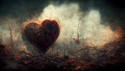 illustration of a heart on a burnt battlefield