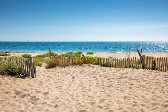 Paysage de bord de mer dans les dunes sur les plages de France.