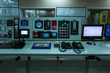 Machinery and equipment of ship engine room.