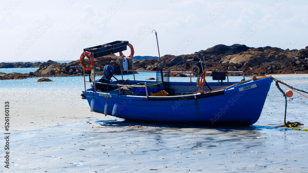 Poster small fishing boat on the beach