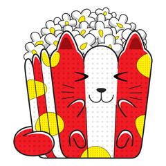 Cute Cat Popcorn Cartoon Illustration