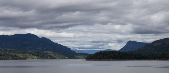 Treed Islands with Homes, surrounded by ocean and mountains. Summer Season. Gulf Islands near Vancouver Island, British Columbia, Canada. Canadian Landscape.