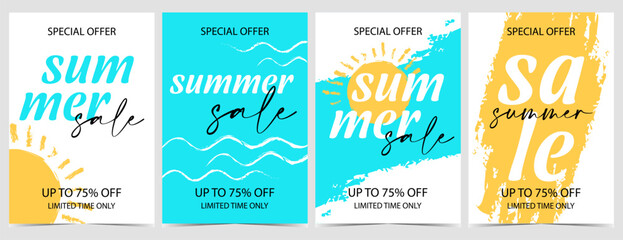 Summer sale banner and discount poster for social media marketing and promotional post. Suitable for summer shopping, hot reduction season and holiday or weekend special offer. Vector illustration.