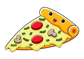 Cute Pizza Cartoon Illustration