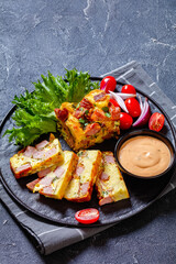 english muffin egg sausage casserole, top view