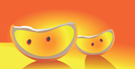 Very striking orange slices. Vector illustration in warm tones. Special for sales, promotions and health of fruits and natural foods.