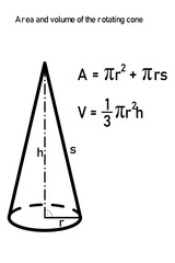 Area and volume of the rotating cone