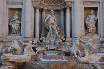 Closeup shot of Trevi fountain sculptures during daytime in Rome, Italy