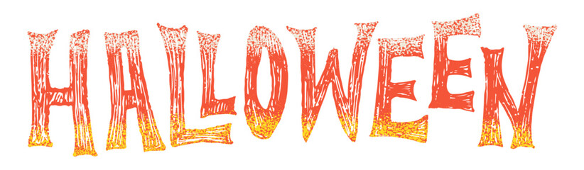 Hand drawn Halloween inscription in candy corn palette colors. Creative lettering with gradient fill for Halloween party