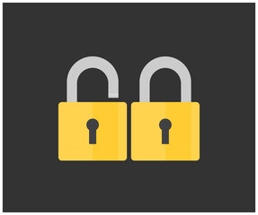 Padlock lock and unlock icon on green and red flat button, security system logo design. Lock open and lock, security concept vector design and illustration.
