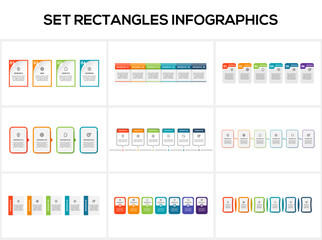 Set rectangles infographics with 4, 5, 6, 7 steps, options, parts or processes. Business data visualization.