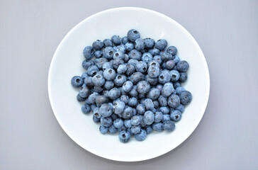 plate with blueberries on a plain background