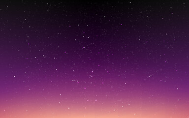 Fototapeta na wymiar Night sky background. Sunset wallpaper with stars. Blurred starry texture. Abstract space backdrop for poster, brochure or website. Vector illustration