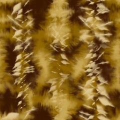 Fototapeta premium Seamless tie dye pattern with brown, yellow stains and beige vertical striped spots. Psychedelic hippie texture. 70s style dirty design motif