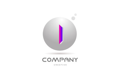 pink grey sphere I alphabet letter logo icon design with dot. Creative template for business and company
