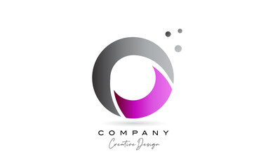 O pink grey alphabet letter logo icon design with dots. Creative template for company and business