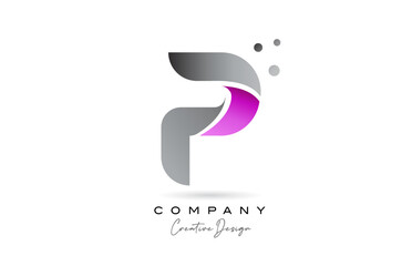 P pink grey alphabet letter logo icon design with dots. Creative template for company and business