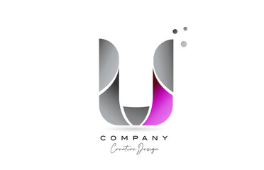 U pink grey alphabet letter logo icon design with dots. Creative template for company and business