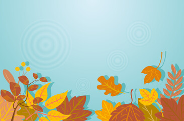 Autumn season vector background. Autumn leaves turn yellow and fall. Raindrops on the water. And autumn leaves by the water. Template for poster, banner, invitation, brochure, internet.