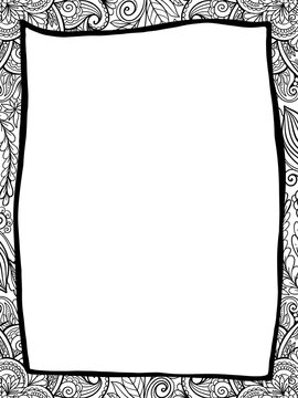 Black and white ornamental vertical frame with empty space, template for letters and invitations