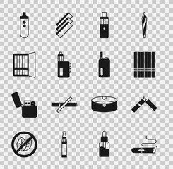 Set Cigar, Broken cigarette, Cigarette, Vape mod device, case, Electronic and icon. Vector