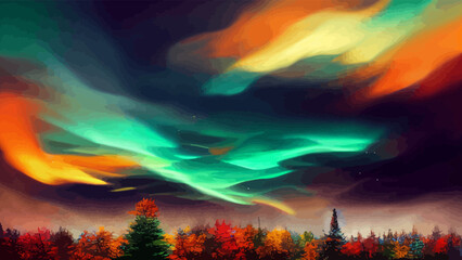 autumn landscape northern lights
