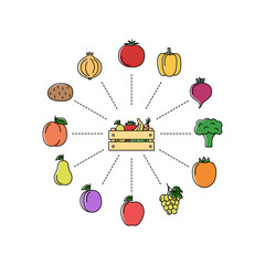 Online store with fruits and vegetables. Shopping concept, vector illustration