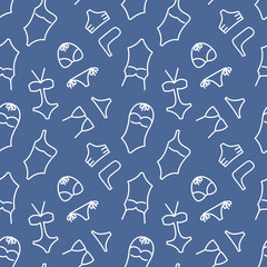 Seamless pattern with women swimsuit and bikini line icons. Vector illustration