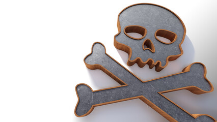 A 3d rendering image of skull made from steel and wire mesh.