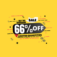 66% percent off(offer), limited quantities, yellow 3D super discount sticker, sale.(Black Friday) vector illustration, Sixty six